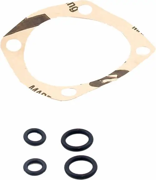 Dichtungssatz bestehend aus einer flachen Dichtung und mehreren O-Ringen, passend für Thermomix, mit Markierung „Wolf“ auf der Dichtung.